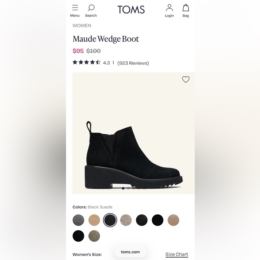 TOMS Black Suede Ankle Boots 6.5